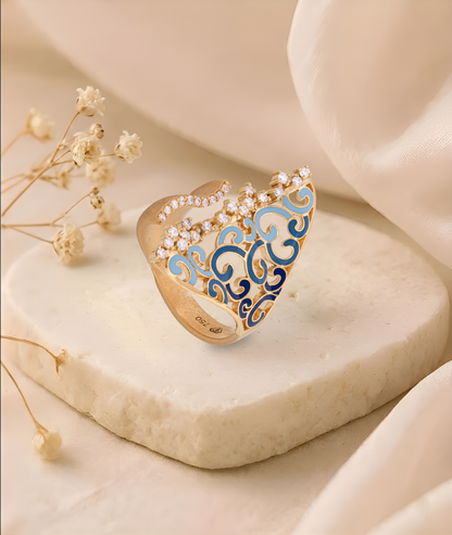 The Oceanic Filigree Diamond Crest Ring