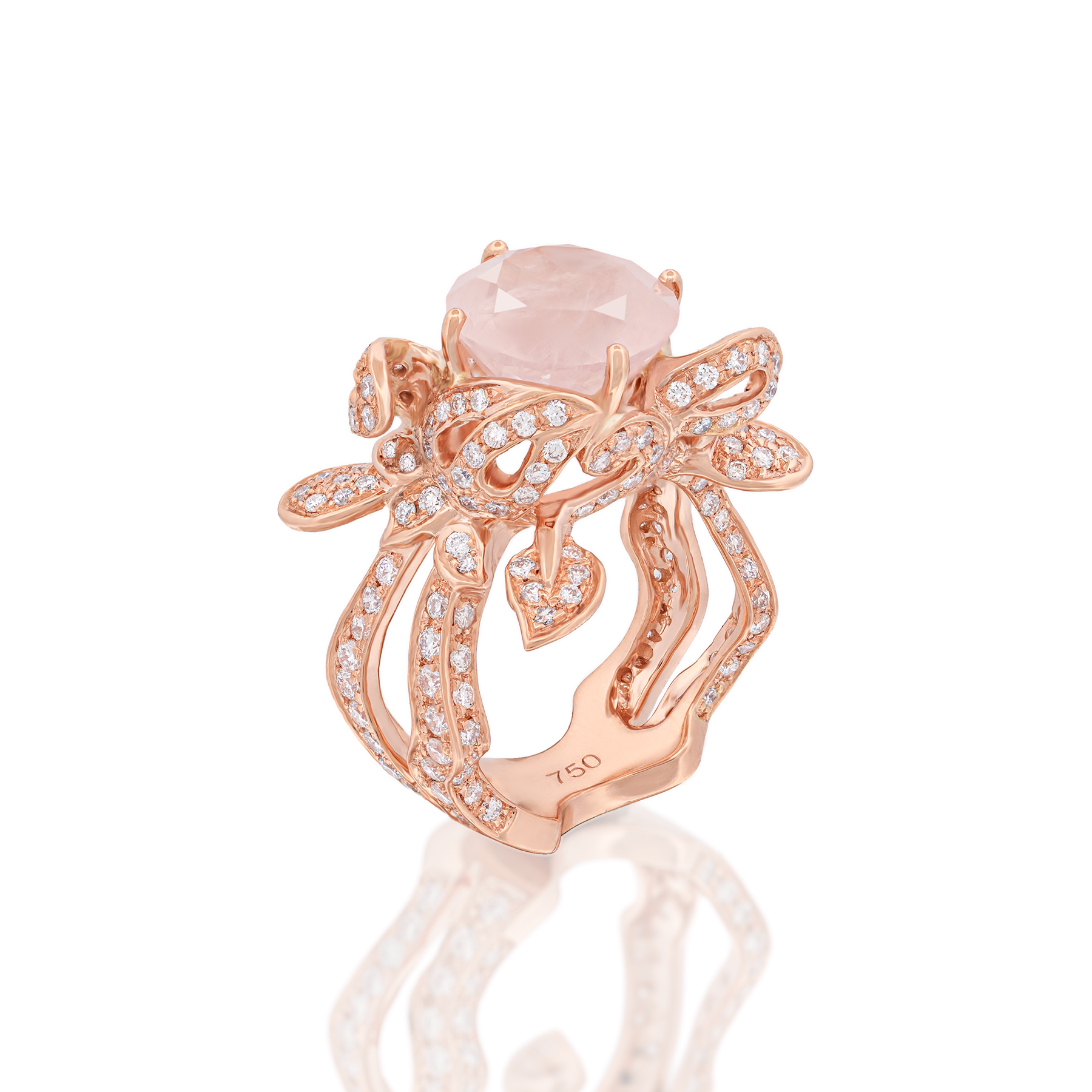 18K Rose Gold Rose Quartz &amp; Diamond Ring